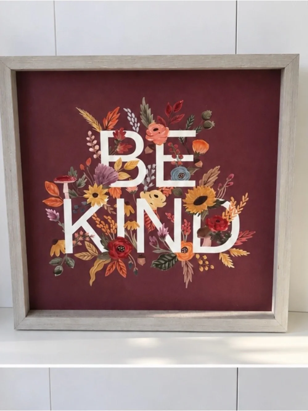Be Kind Floral Typography Wall Art - Burgundy